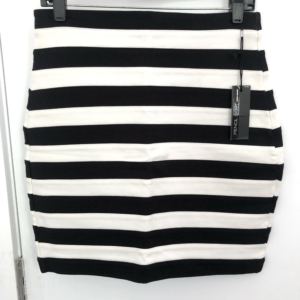 EXPRESS Bodycon Black & White Striped Mini Skirt